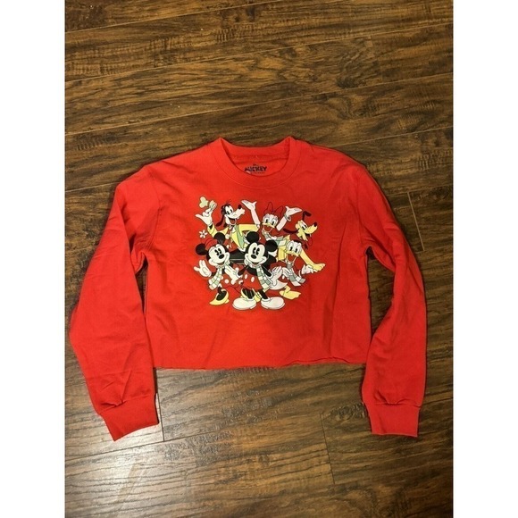 Disney Mickey and Friends Cropped Top Green Sweatshirt Womens Medium - Picture 1 of 6